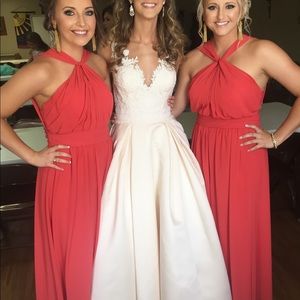 Y - Neck Long Mesh Dress (Color: Persimmon)